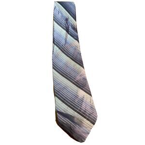 Perry Ellis Portfolio Men’s Blue Silver Striped Silk Designer Necktie